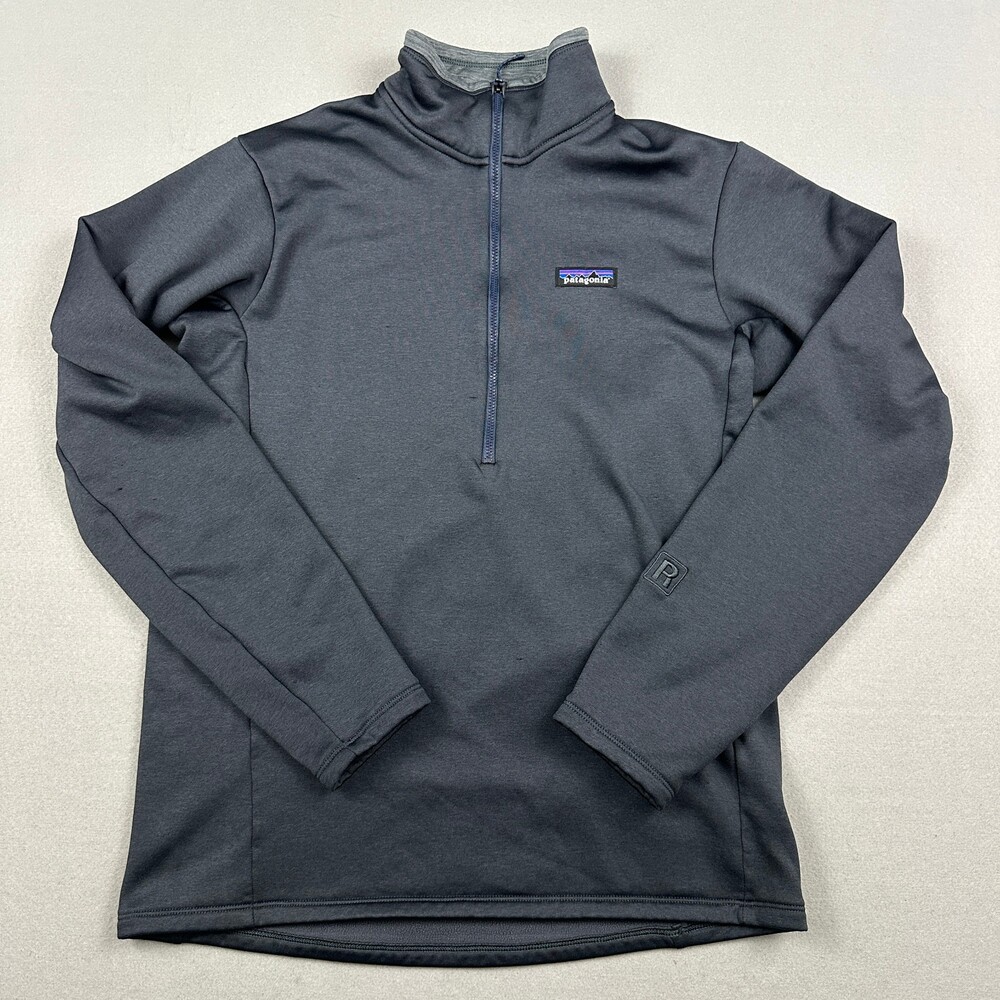 Patagonia Sweater Men Medium Blue Solid 1/4 Zip Pullover Regulator Outdoor M *